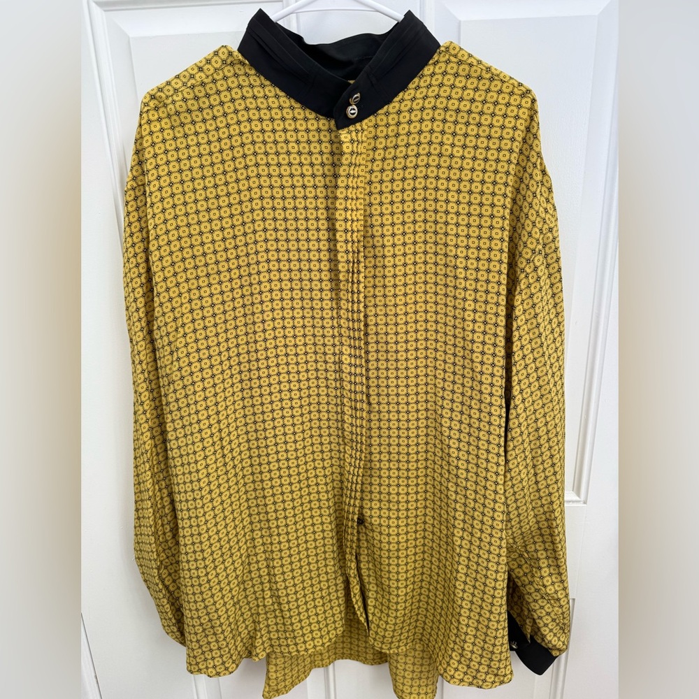 Made in Italy Bernini Yellow Geometric Patterned Men's Silk Shirt